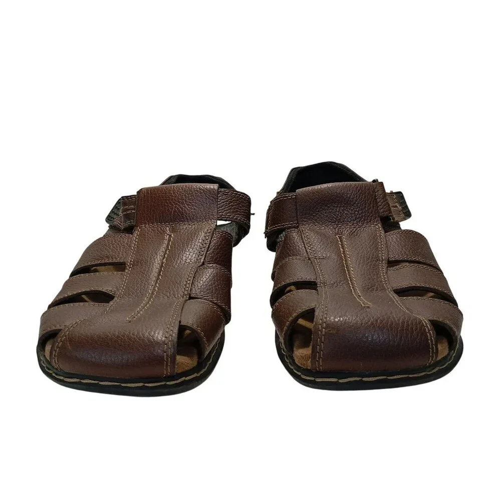 Dr. Scholls Mens Camden Brown Leather Sandals Open-Toe Comfort Fit Size 13M